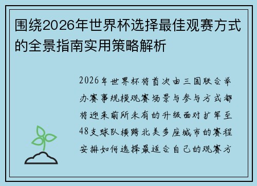 围绕2026年世界杯选择最佳观赛方式的全景指南实用策略解析 围绕2026年世界杯选择最佳观赛方式的全景指南实用策略解析